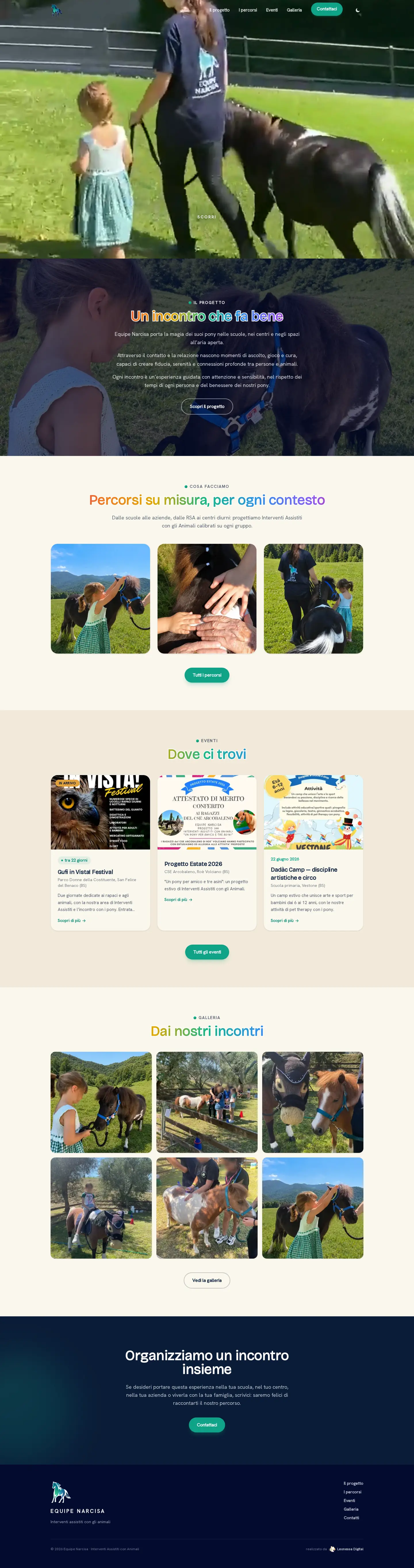 Il sito equipenarcisa.com per intero, visto da computer.
